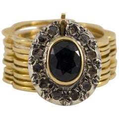 Vintage Renaissance Style 1.80 Carat Sapphire Diamond Yellow Gold Bracelet-Ring