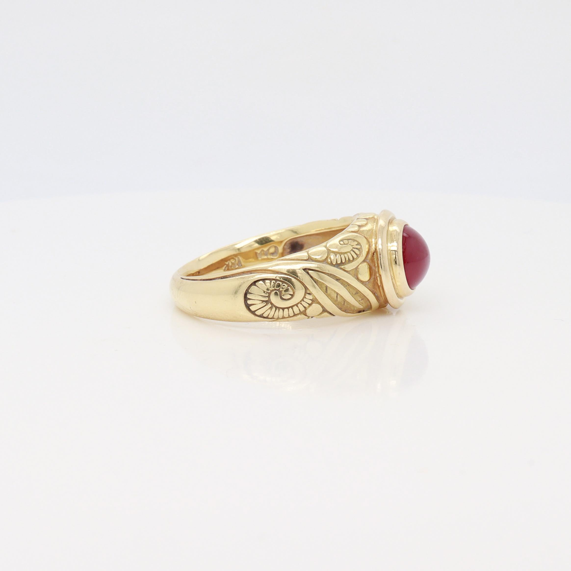 Renaissance Style 18K Gold & Ruby Cabochon Cocktail Ring For Sale 6