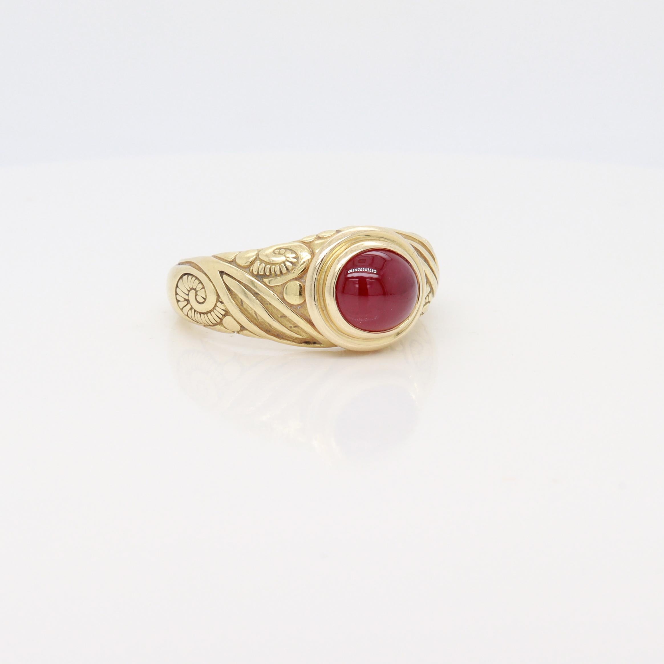 Renaissance Style 18K Gold & Ruby Cabochon Cocktail Ring For Sale 7