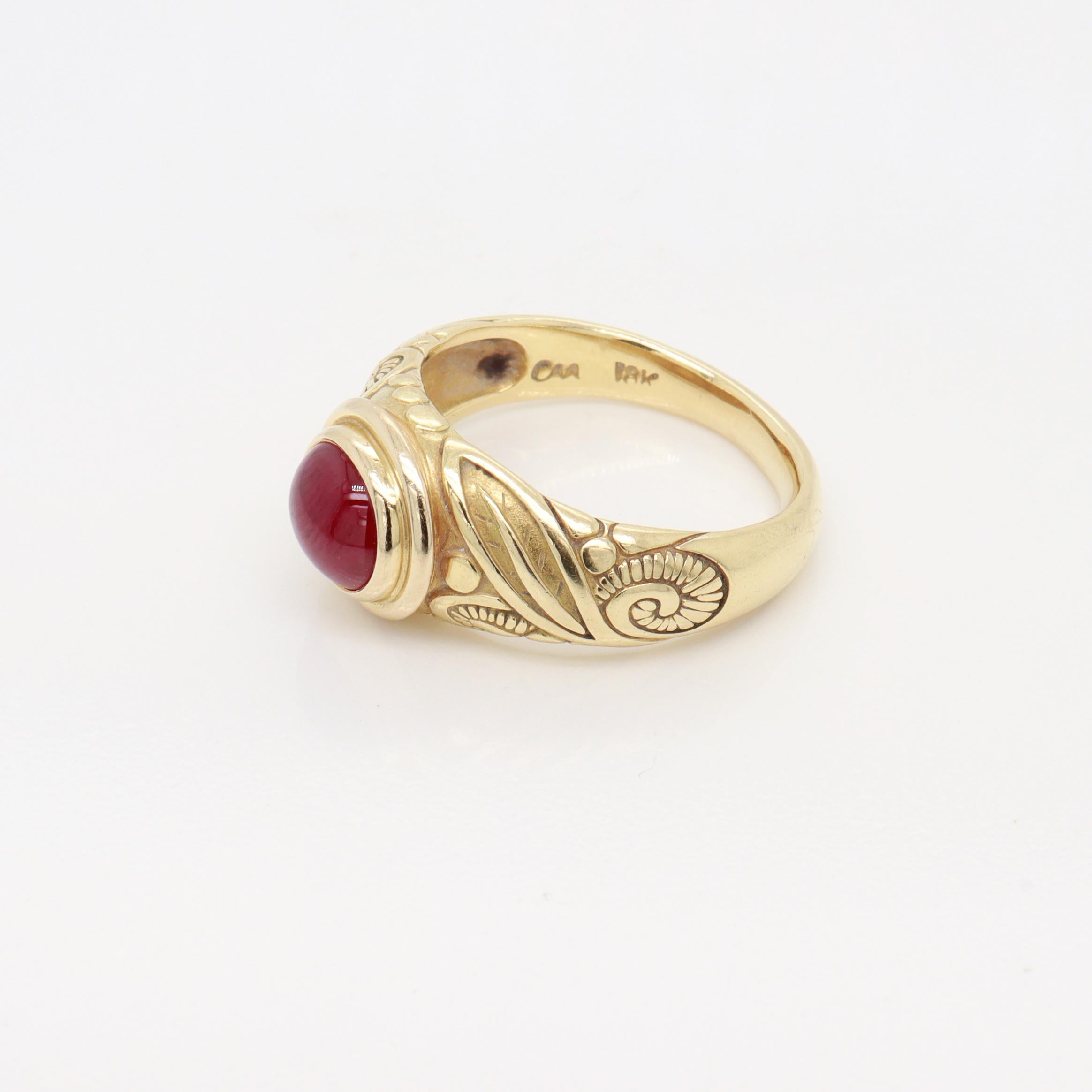 Renaissance Style 18K Gold & Ruby Cabochon Cocktail Ring For Sale 8