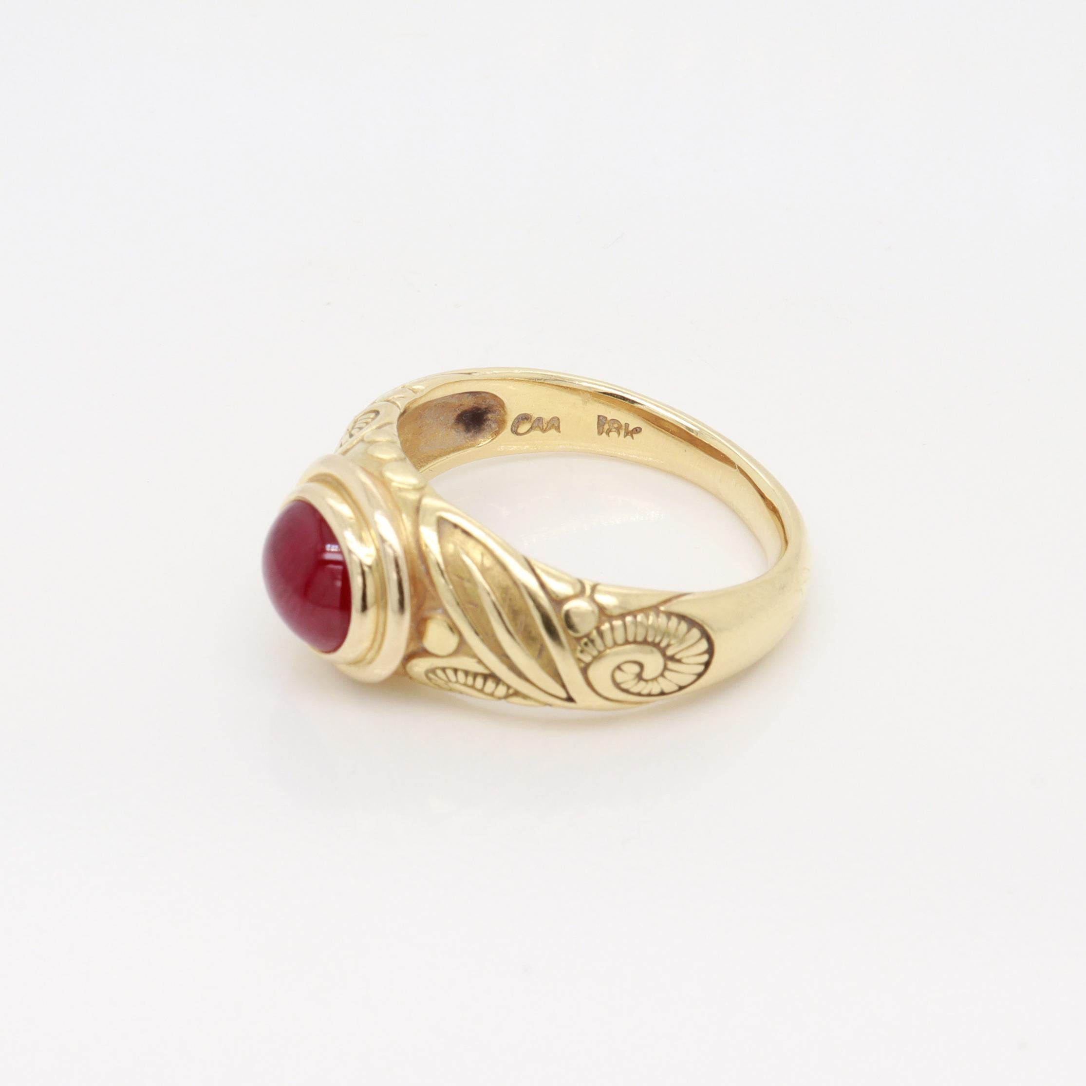 Renaissance Style 18K Gold & Ruby Cabochon Cocktail Ring For Sale 9