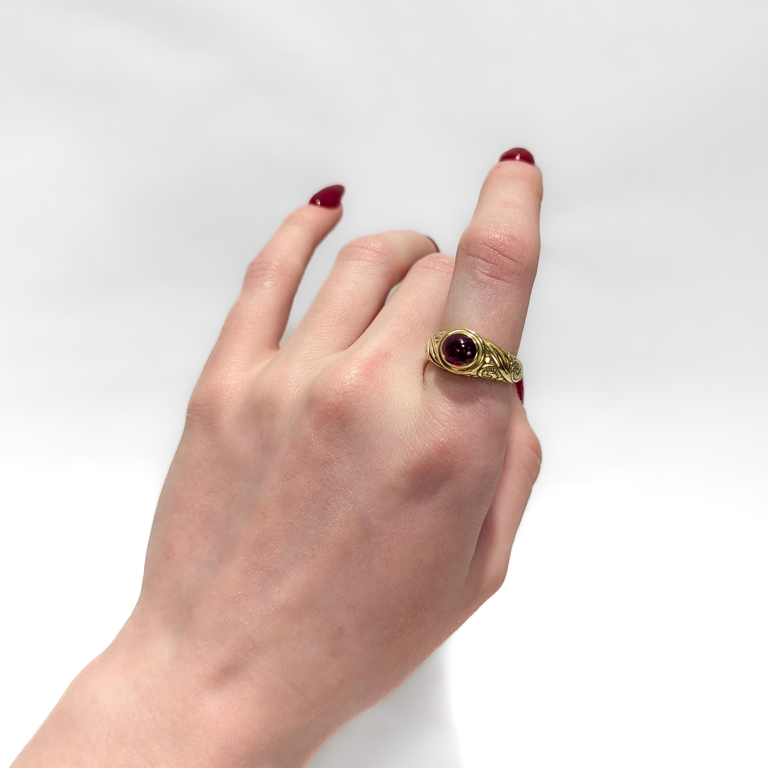 Renaissance Style 18K Gold & Ruby Cabochon Cocktail Ring In Good Condition For Sale In Philadelphia, PA