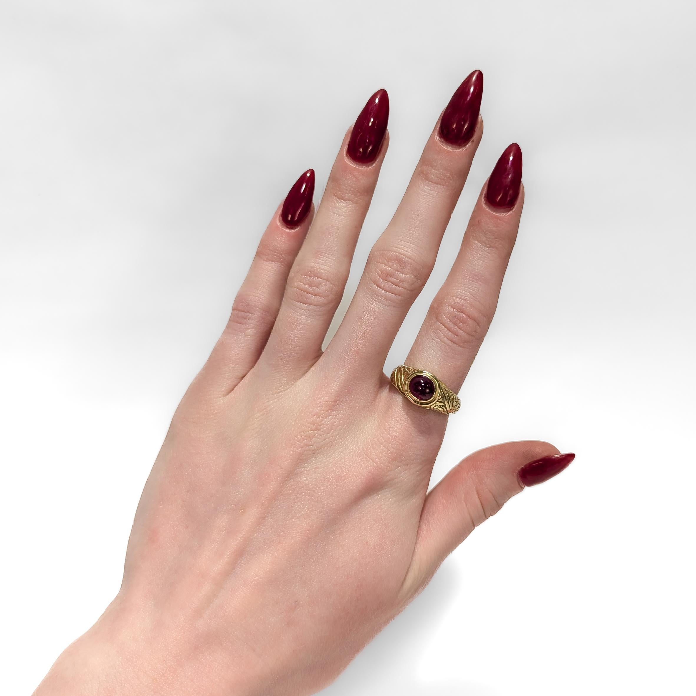 Women's Renaissance Style 18K Gold & Ruby Cabochon Cocktail Ring For Sale
