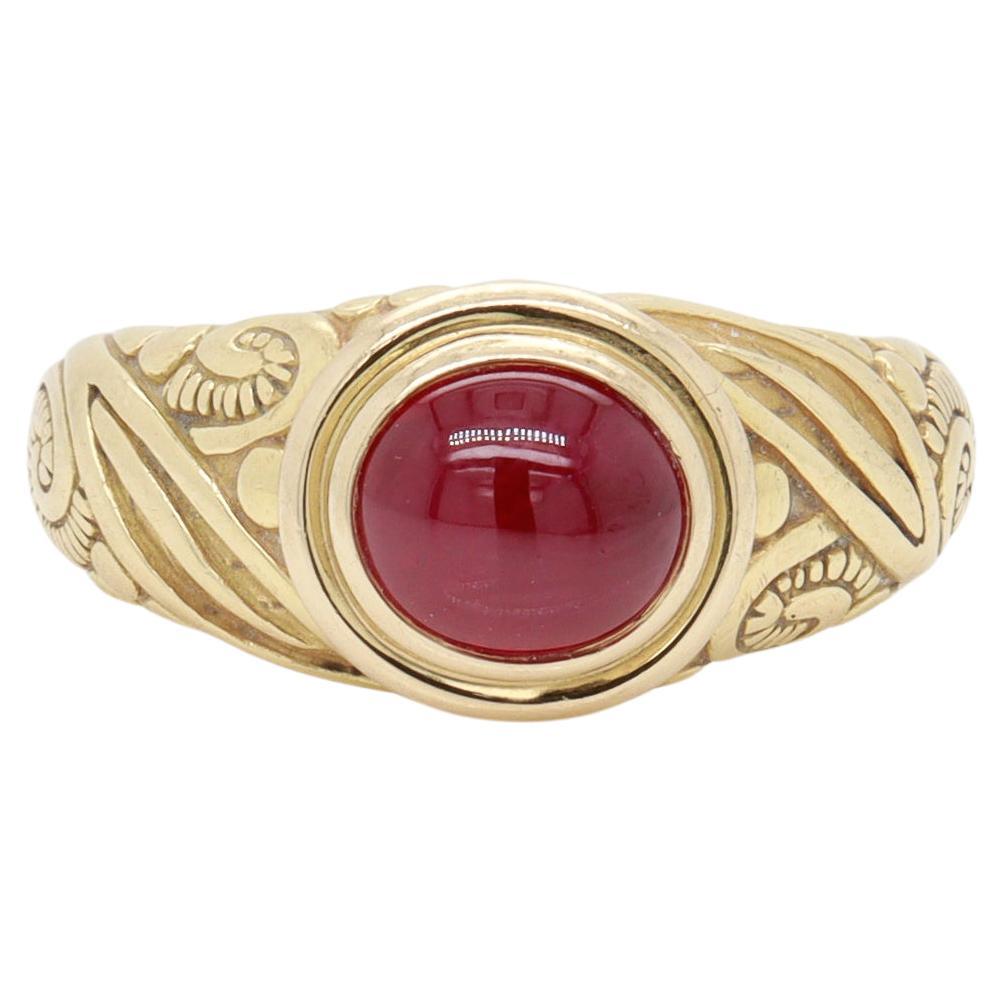Renaissance Style 18K Gold & Ruby Cabochon Cocktail Ring For Sale