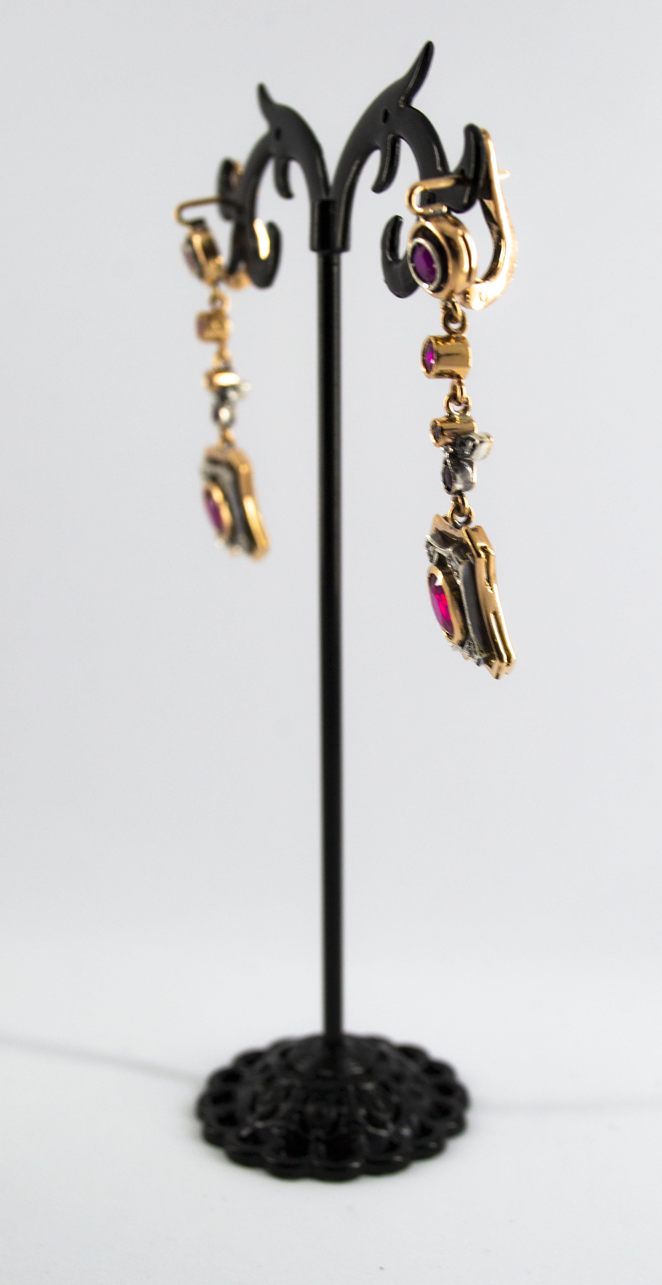 Renaissance Style 2.60 Carat Ruby White Diamond Yellow Gold Lever-Back Earrings 5