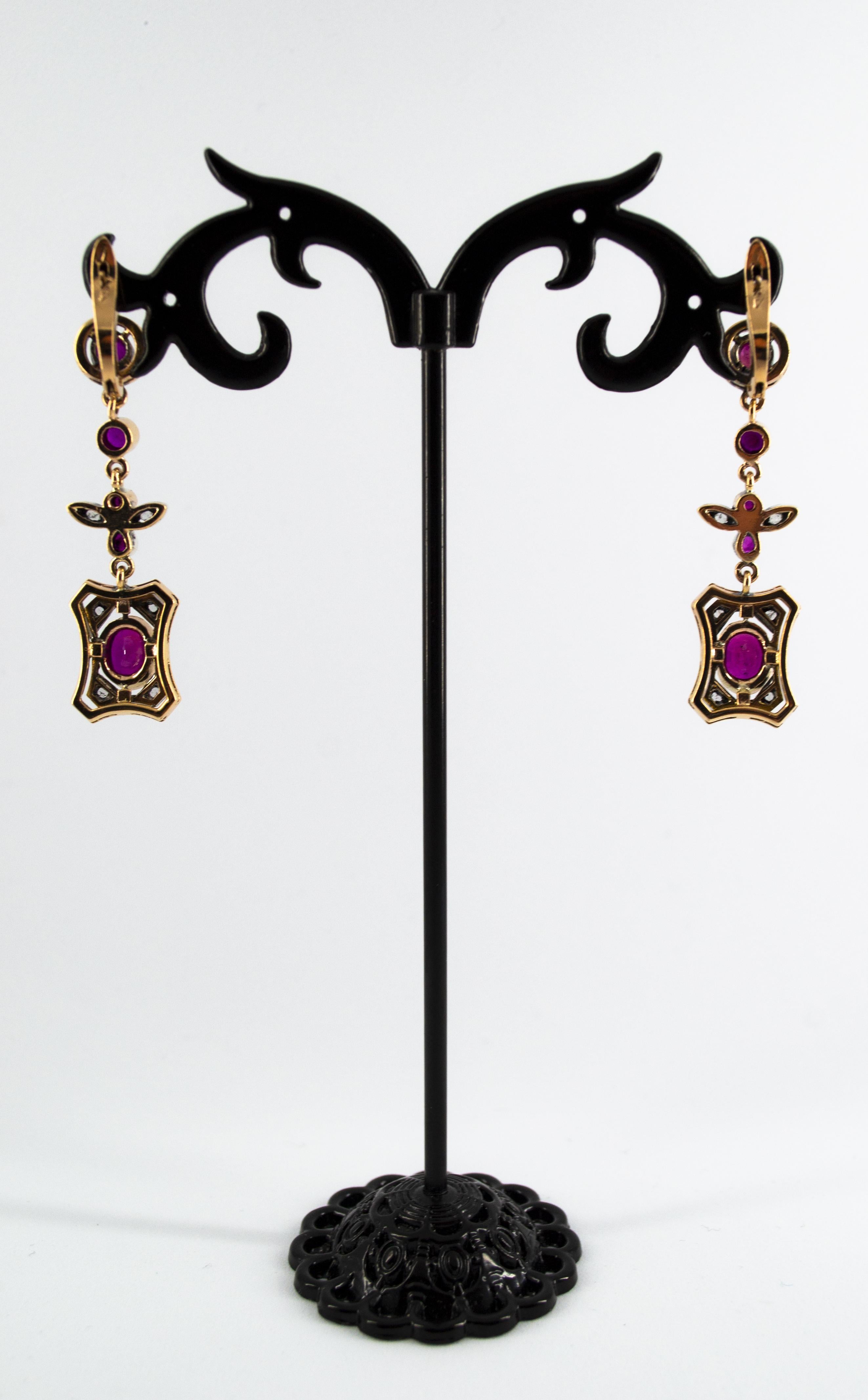 Renaissance Style 2.60 Carat Ruby White Diamond Yellow Gold Lever-Back Earrings 6