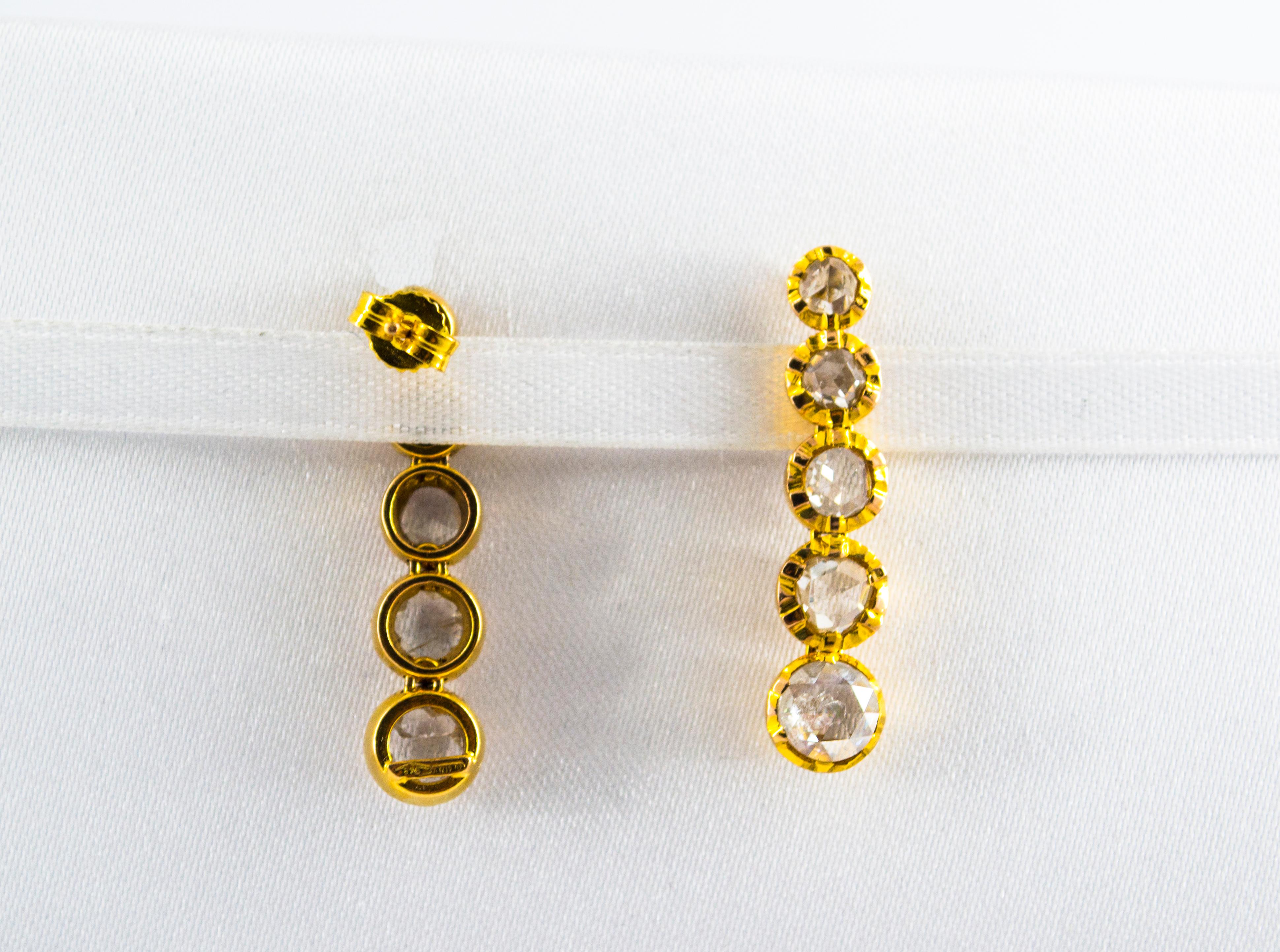 Renaissance Style 2.90 Carat White Diamond Yellow Gold Stud Dangle Earrings 1