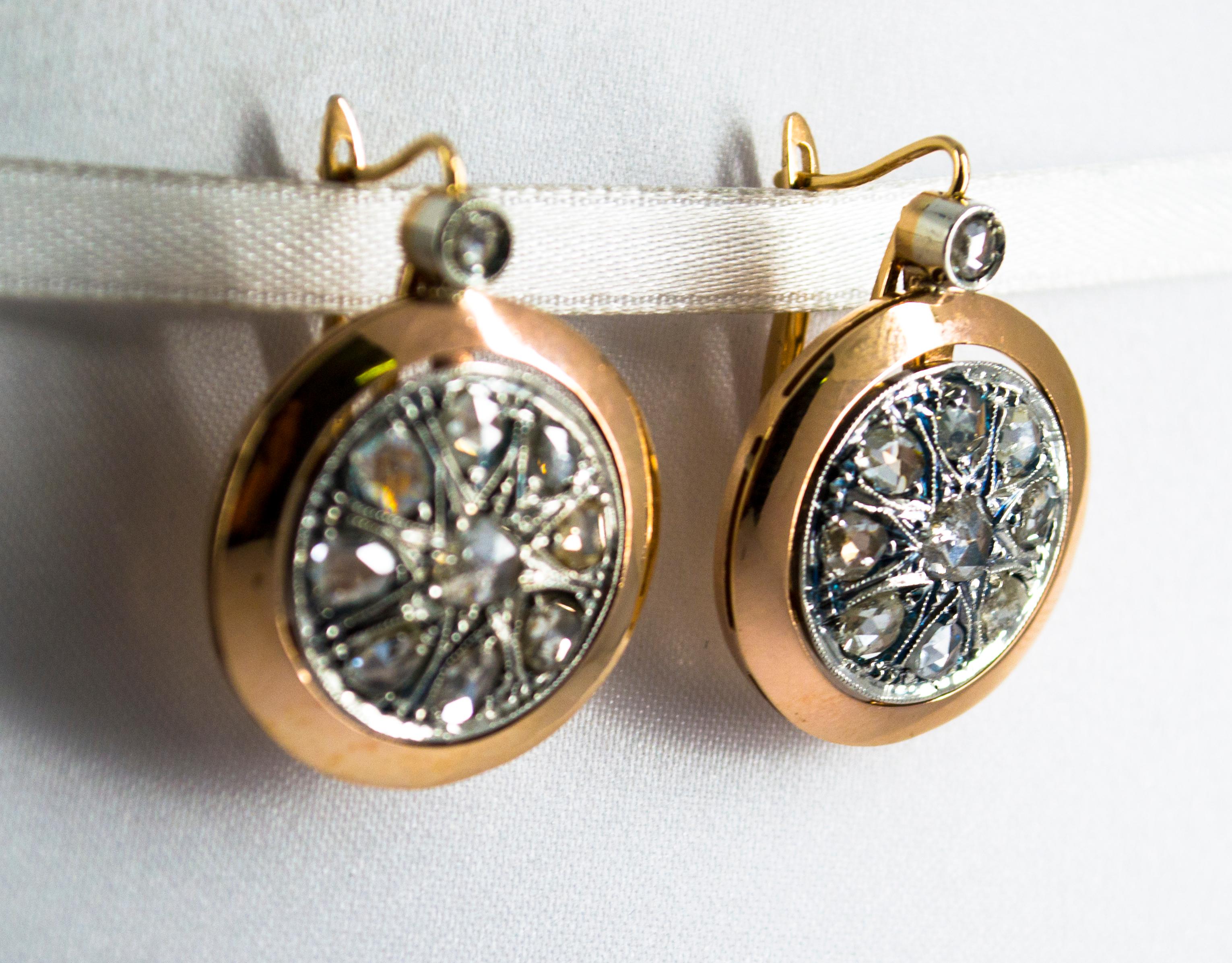 Women's or Men's Renaissance Style 3.50 Carat White Diamond Yellow Gold Lever Back Earrings For Sale