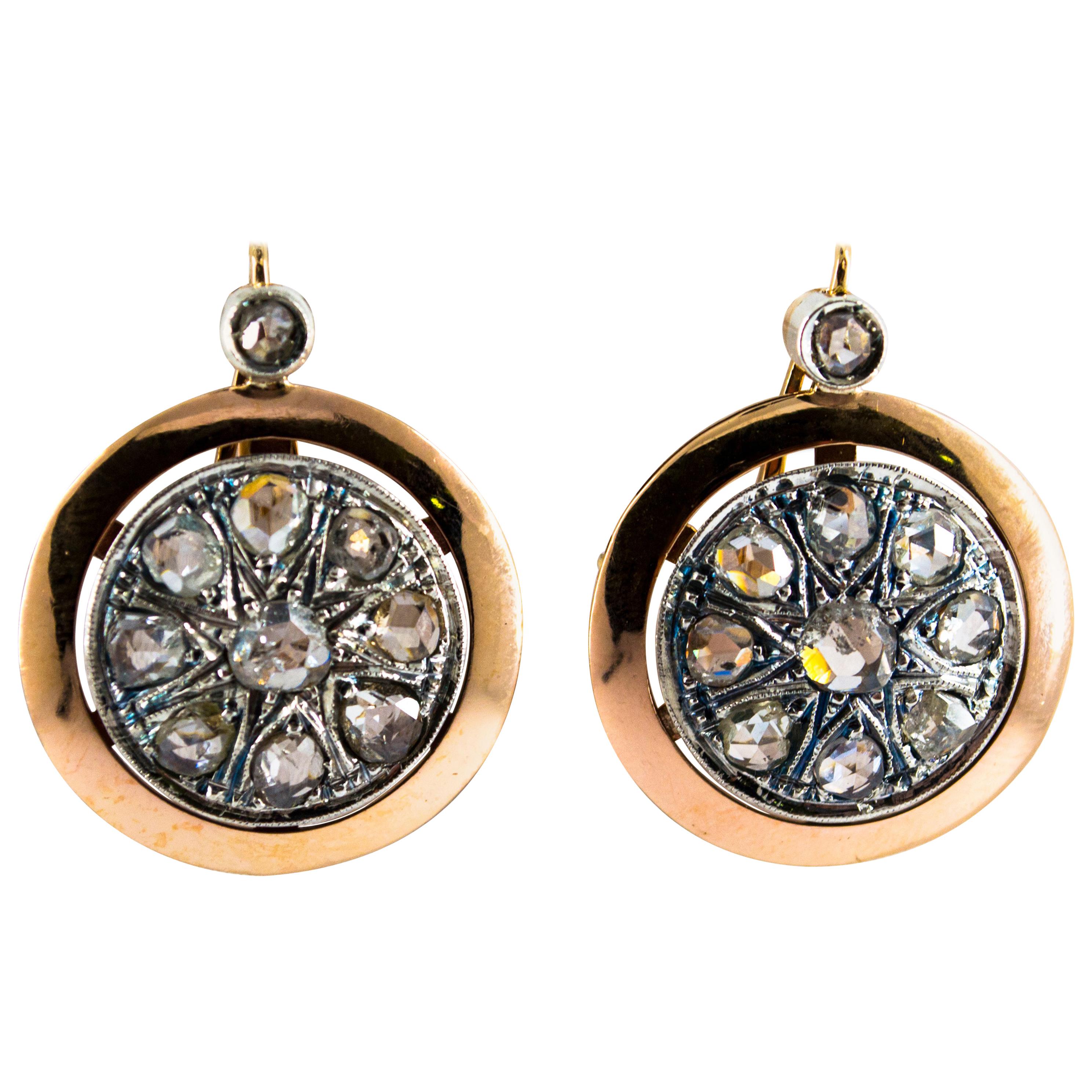 Renaissance Style 3.50 Carat White Diamond Yellow Gold Lever Back Earrings For Sale