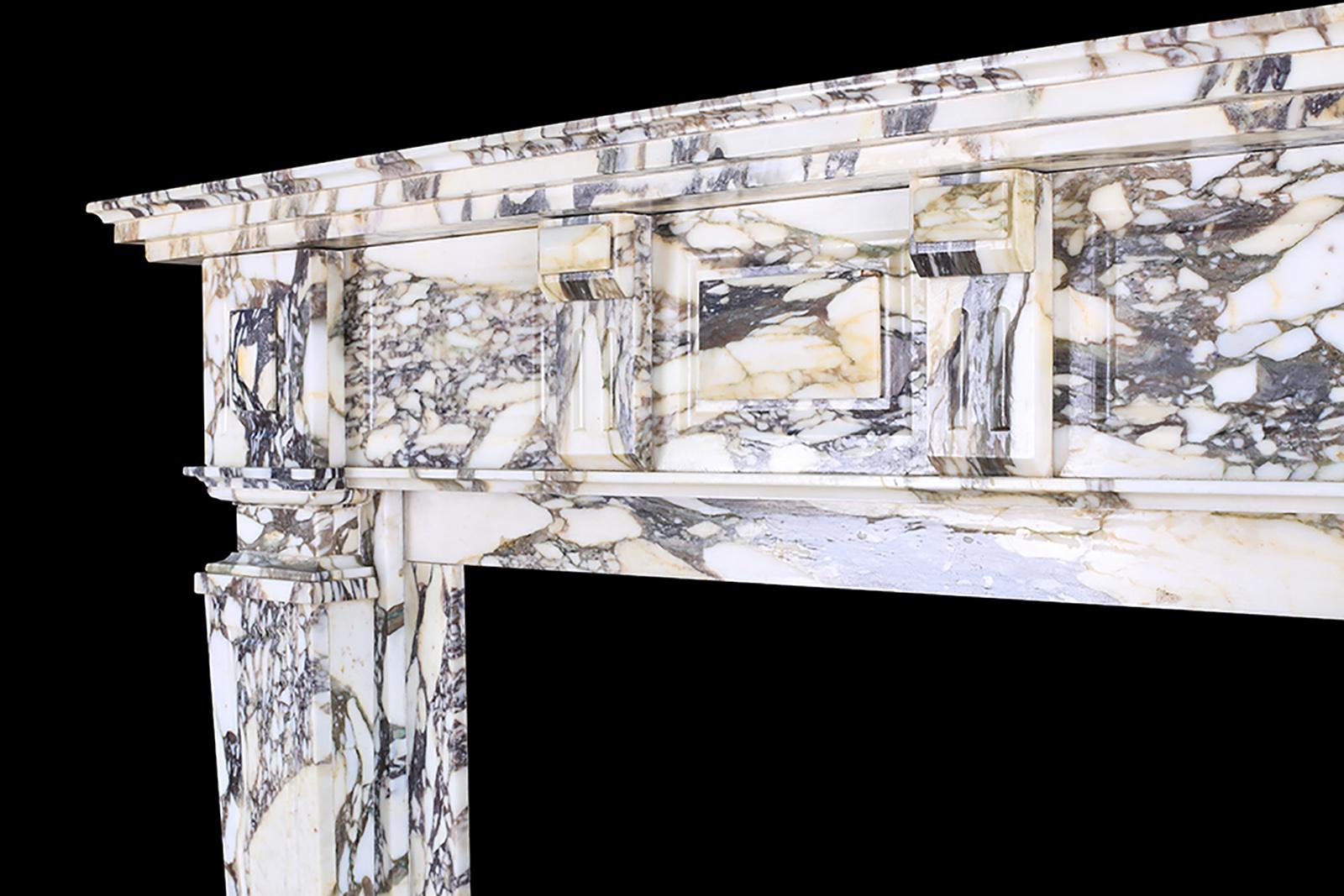 Renaissance Style Antique Fireplace Surround Italian Brescia Violette Marble In Good Condition For Sale In London, GB