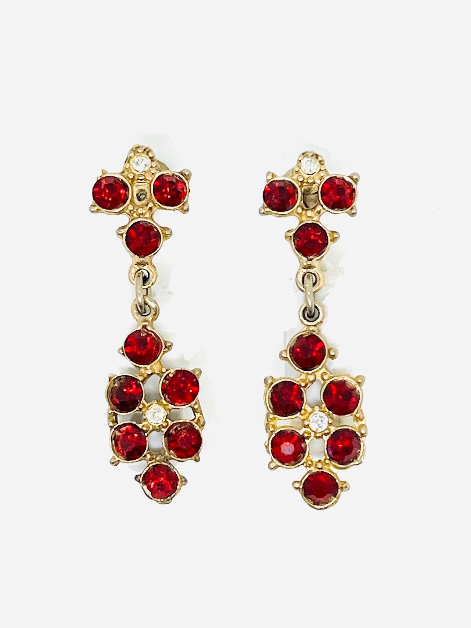 Renaissance Style Art Deco Rhinstone Screwback Dangle Earrings For Sale 1