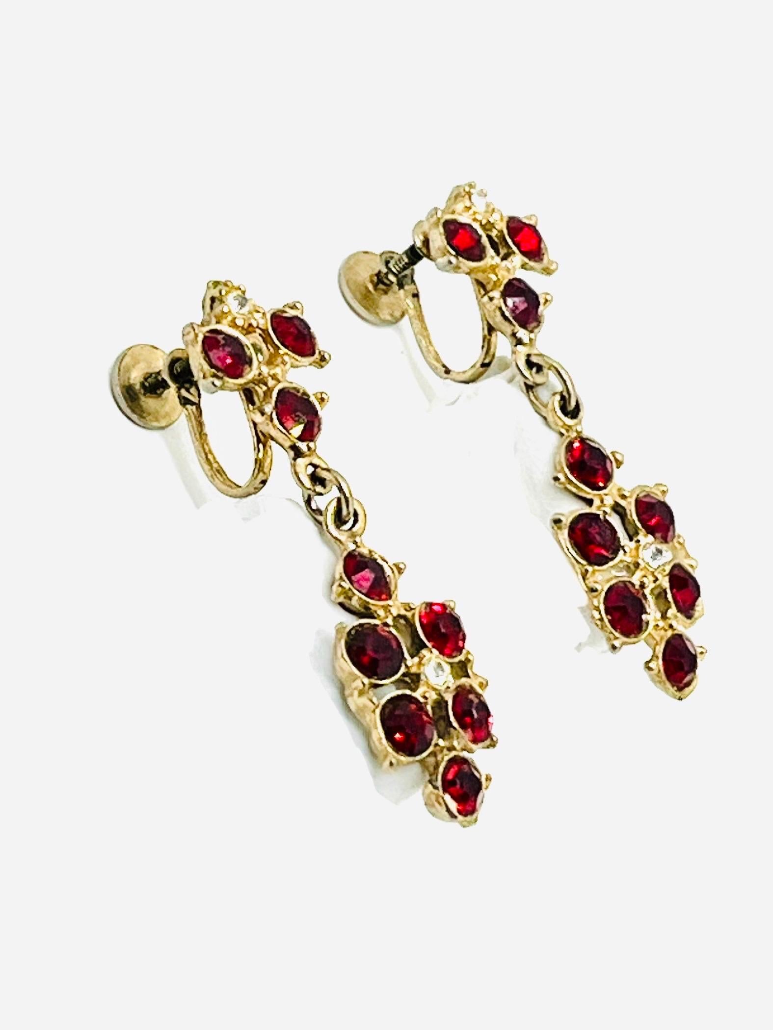 Renaissance Style Art Deco Rhinstone Screwback Dangle Earrings For Sale 2
