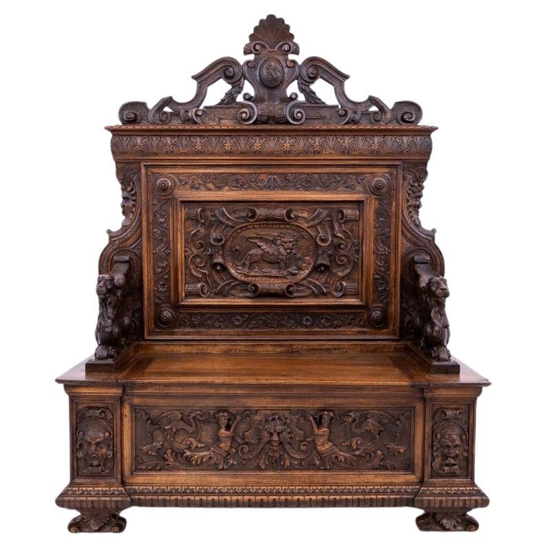 Renaissance style bench with storage, France, circa 1870. For Sale