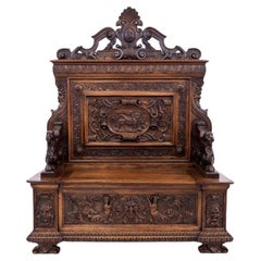 Antique Renaissance style bench with storage, France, circa 1870.