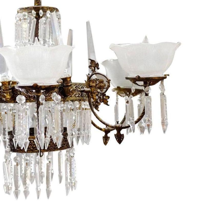 Late 20th Century Renaissance Style Brass and Crystal Gas Style Chandelier