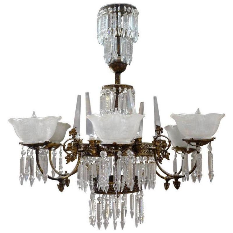 Renaissance Style Brass and Crystal Gas Style Chandelier 1