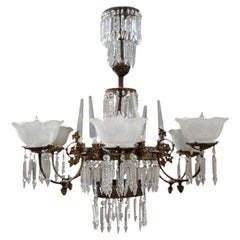 Vintage Renaissance Style Brass and Crystal Gas Style Chandelier