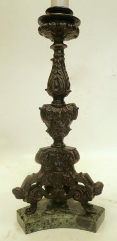 Renaissance Style Bronze and Marble Pricket Form Lamp