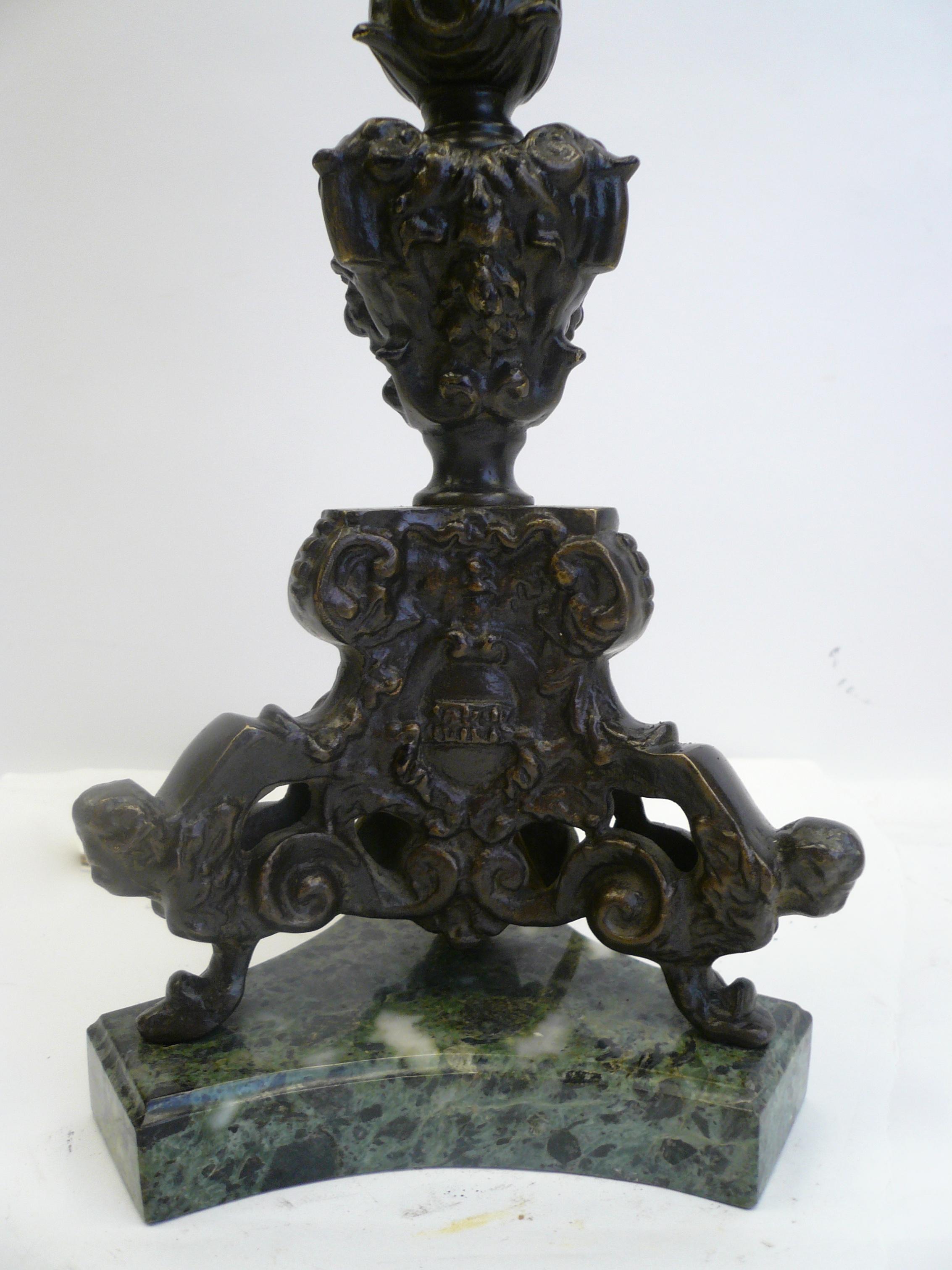 Cast Renaissance Style Bronze and Marble Pricket Form Lamp