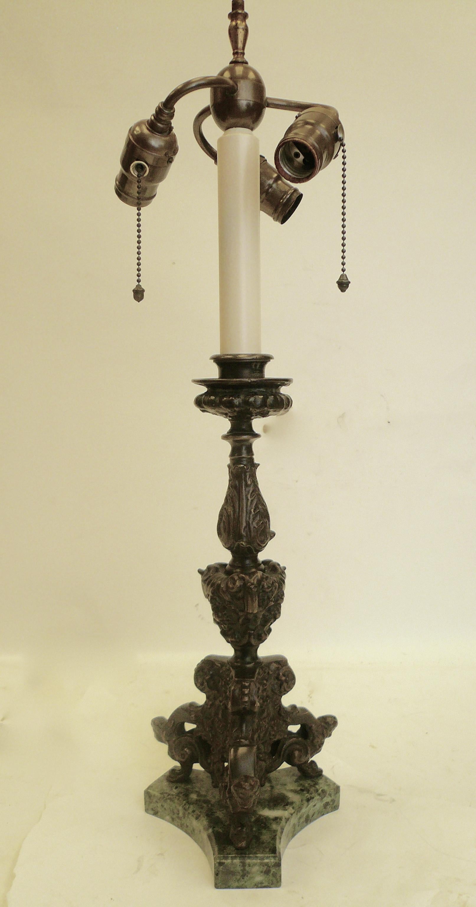 18th Century and Earlier Renaissance Style Bronze and Marble Pricket Form Lamp