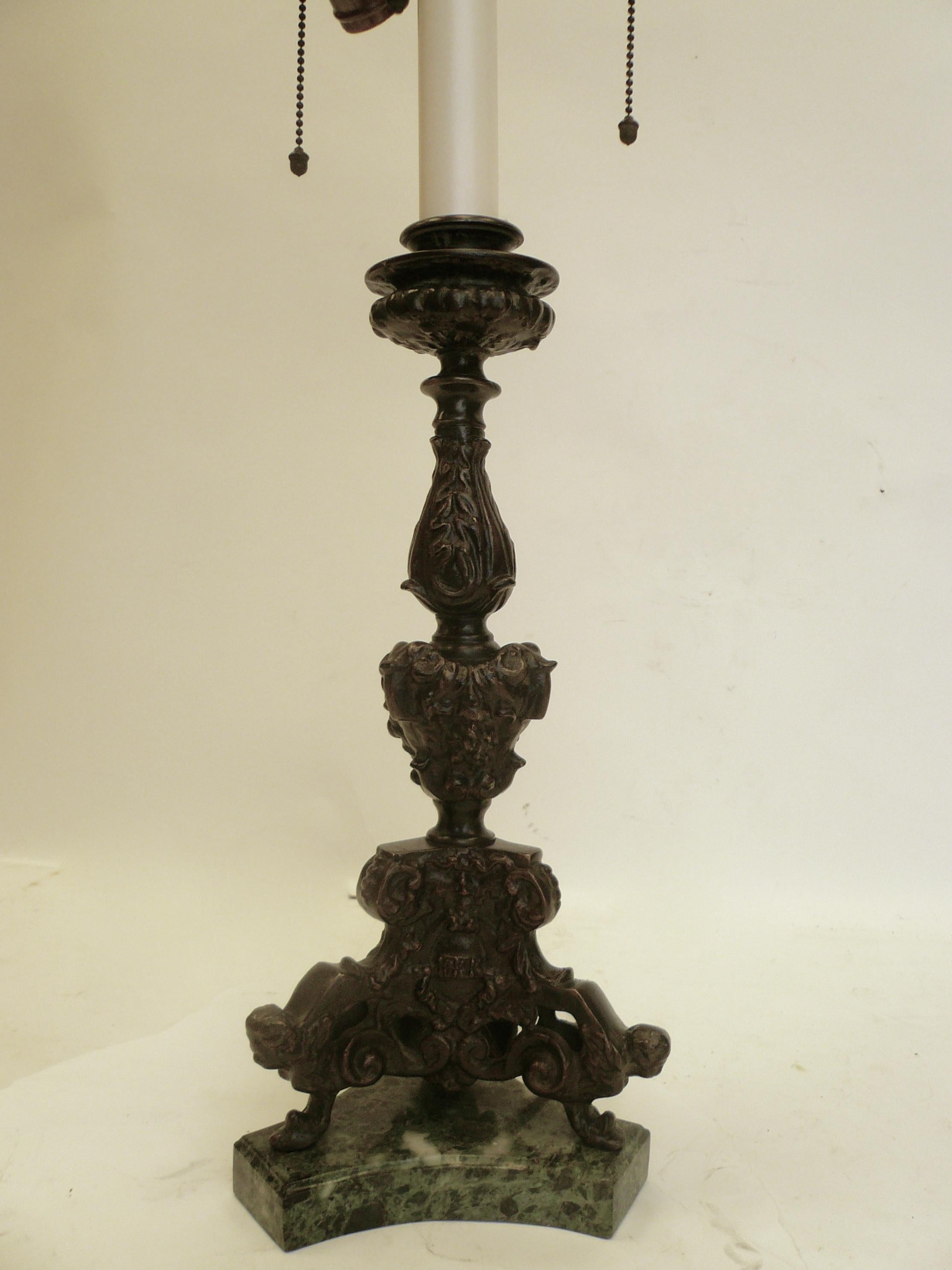 Renaissance Style Bronze and Marble Pricket Form Lamp 2
