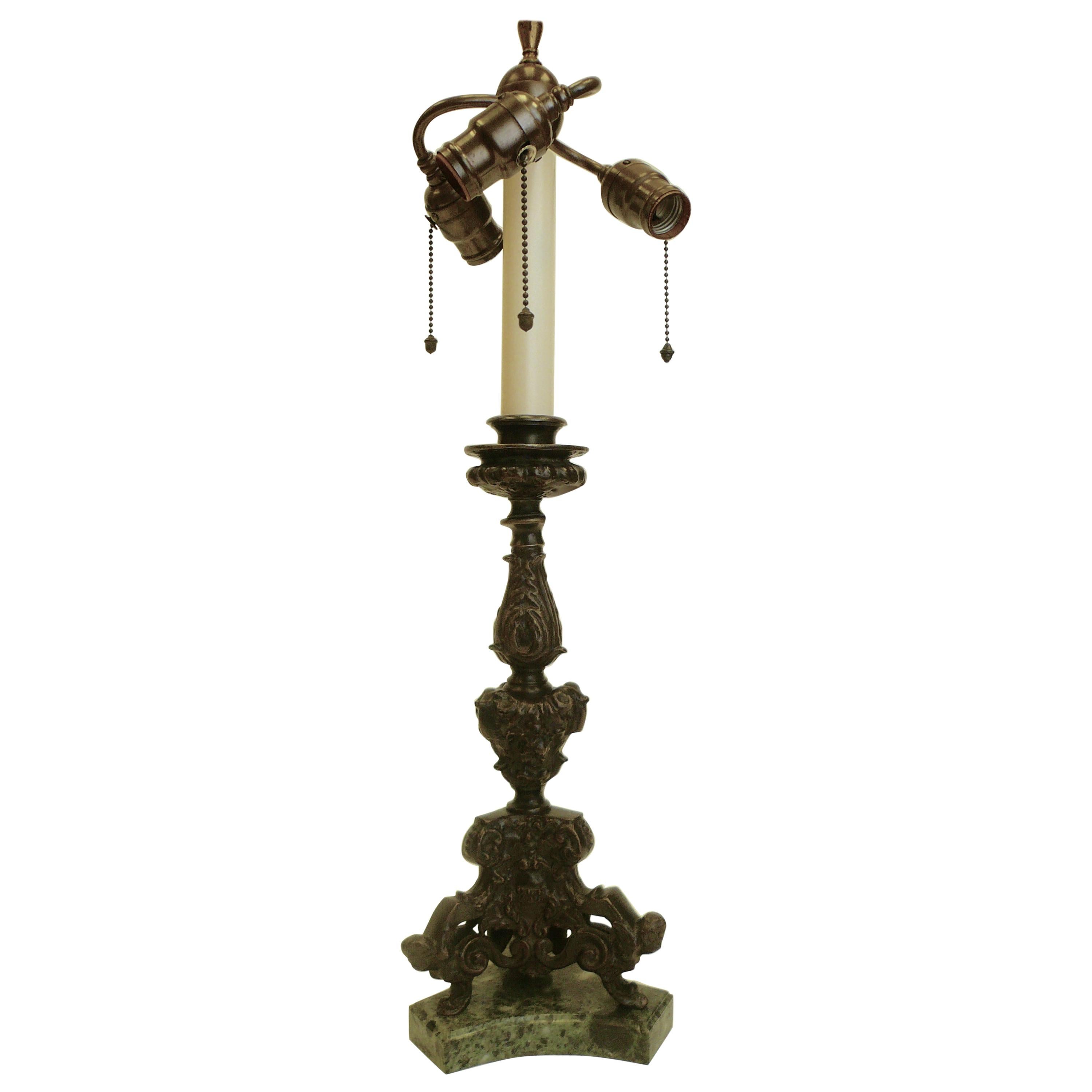 Renaissance Style Bronze and Marble Pricket Form Lamp