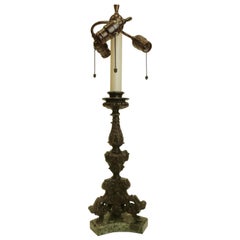 Antique Renaissance Style Bronze and Marble Pricket Form Lamp