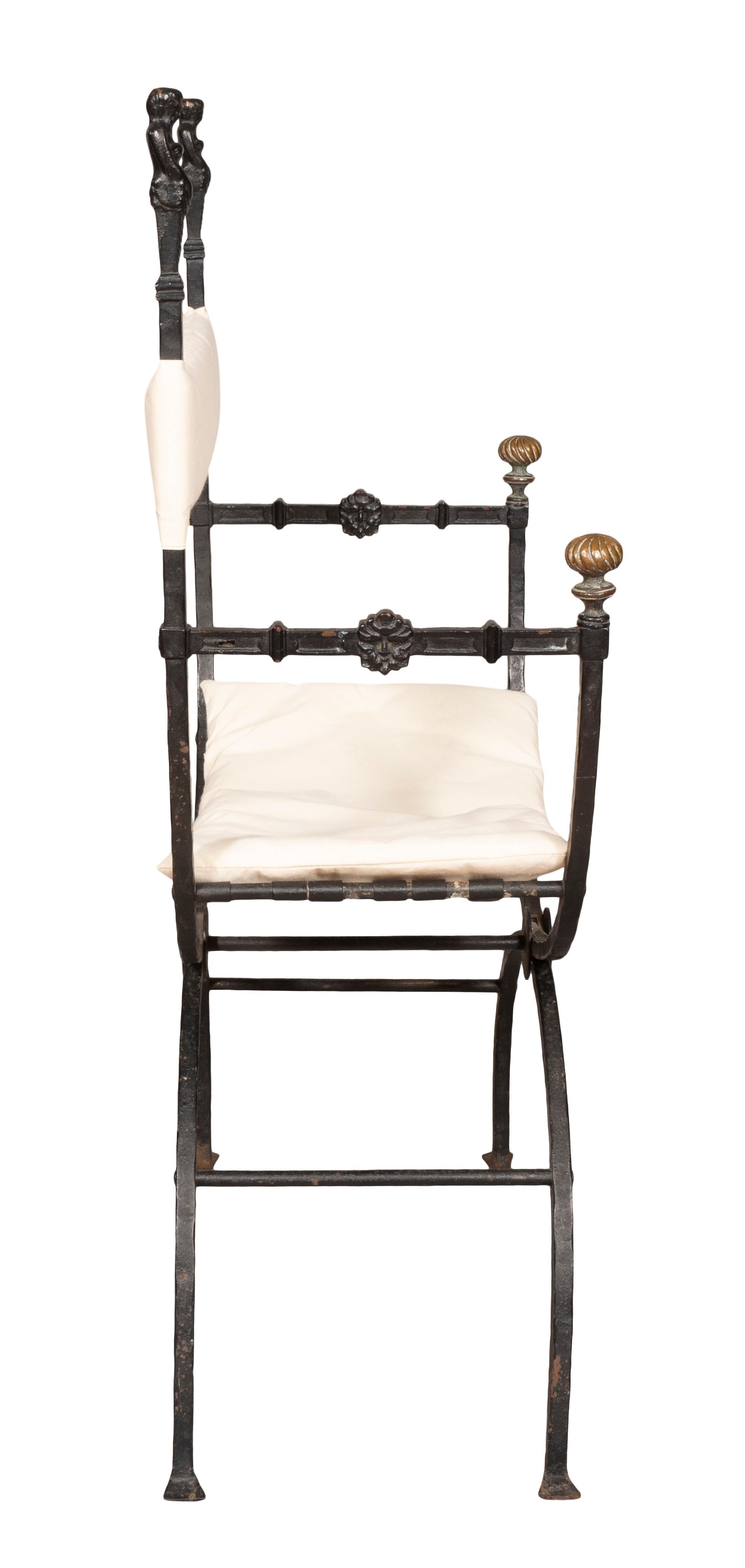 Renaissance Style Bronze And Wrought Iron Armchair For Sale 5