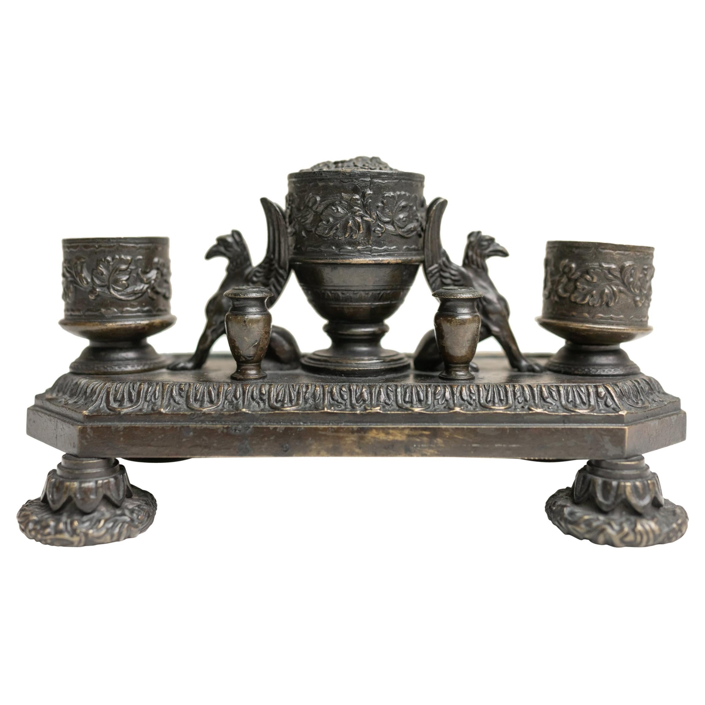 Renaissance Style Bronze Inkwell Decorated with Gryphons