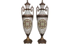 Renaissance Style Bronze & Porcelain Table Lamps, a Pair
