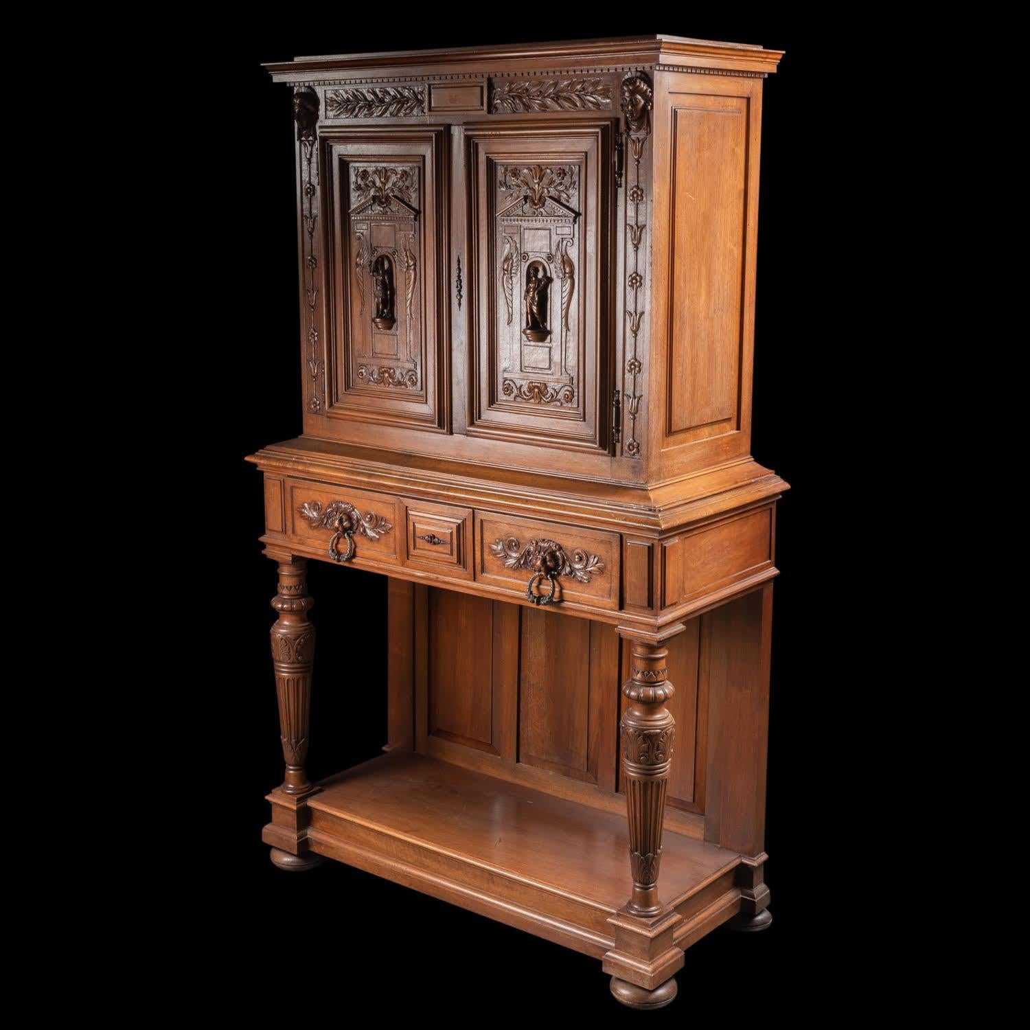 Renaissance Style Cabinet in Carved Walnut, 19th Century. For Sale 5