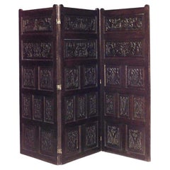 Renaissance Style Carved Oak 3-Fold Screen