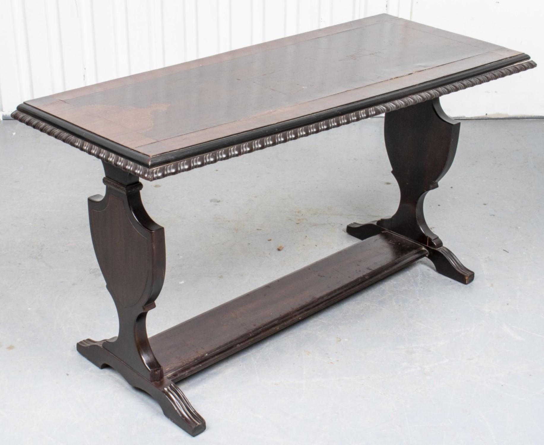 Wood Renaissance Style Carved Oak Library Table For Sale