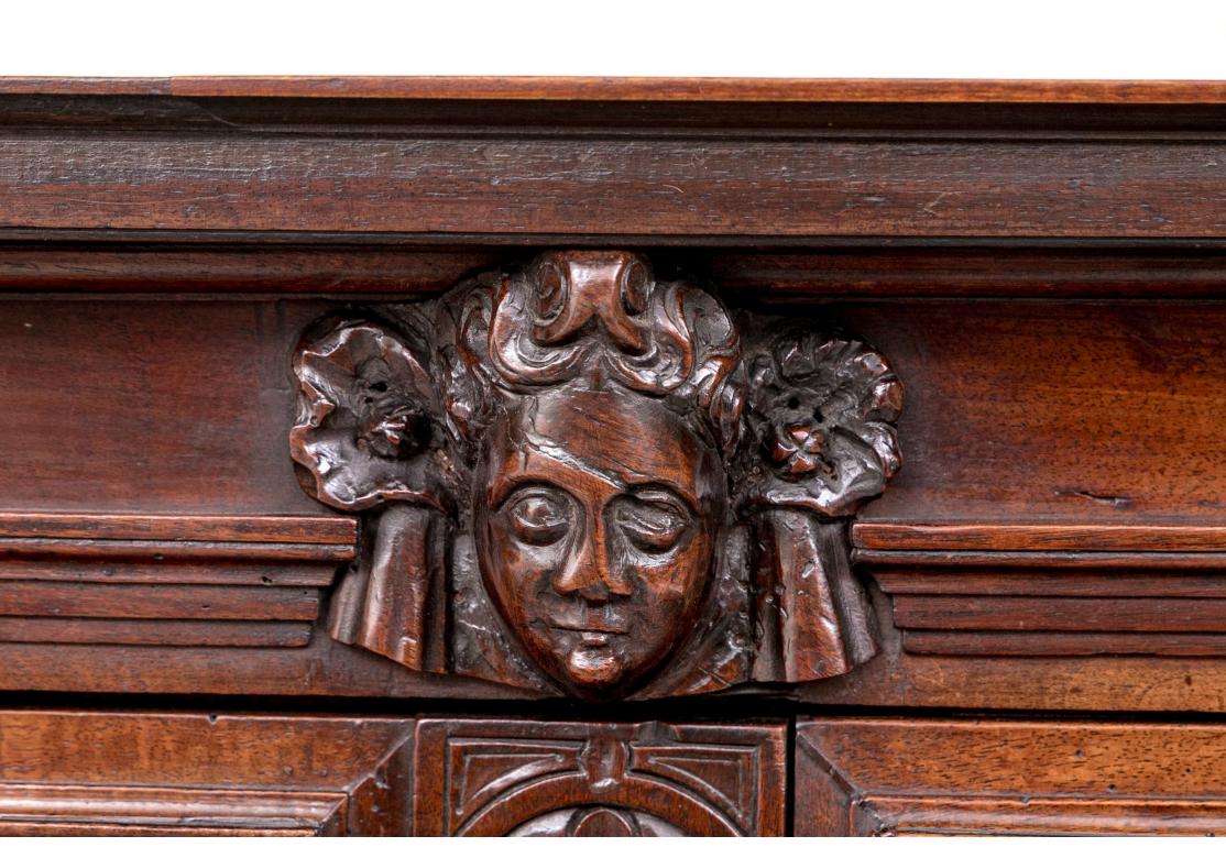 Renaissance Style Carved Oak Two Part Cabinet With Figural Panels For Sale 3