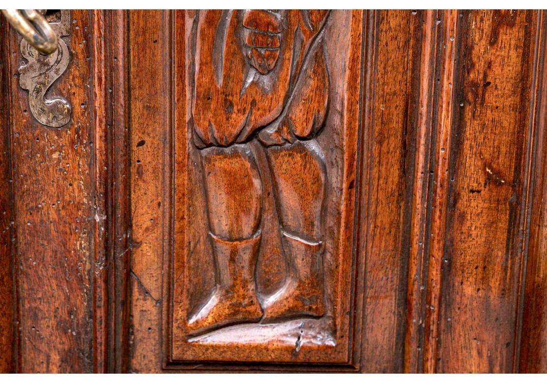 Renaissance Style Carved Oak Two Part Cabinet With Figural Panels For Sale 7