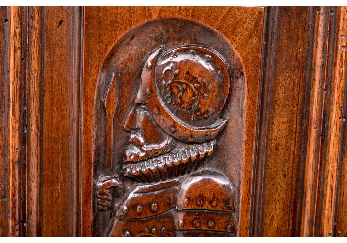 Renaissance Style Carved Oak Two Part Cabinet With Figural Panels For Sale 8
