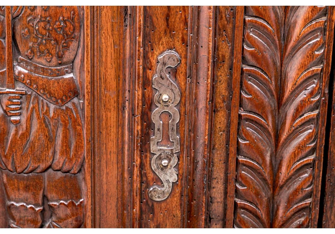 Renaissance Style Carved Oak Two Part Cabinet With Figural Panels For Sale 9