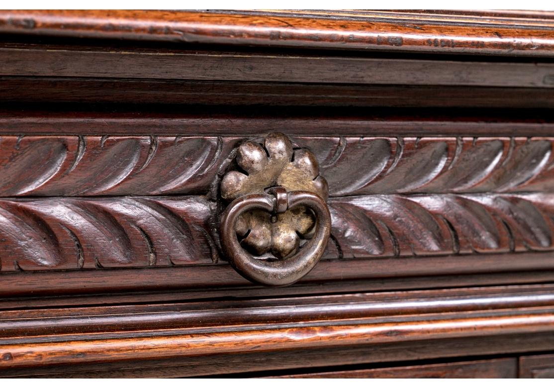 Renaissance Style Carved Oak Two Part Cabinet With Figural Panels For Sale 1