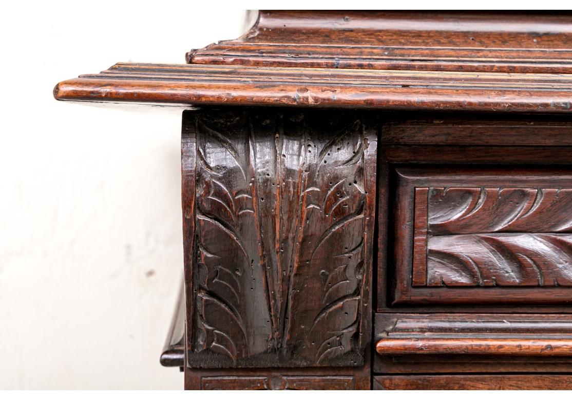 Renaissance Style Carved Oak Two Part Cabinet With Figural Panels For Sale 2