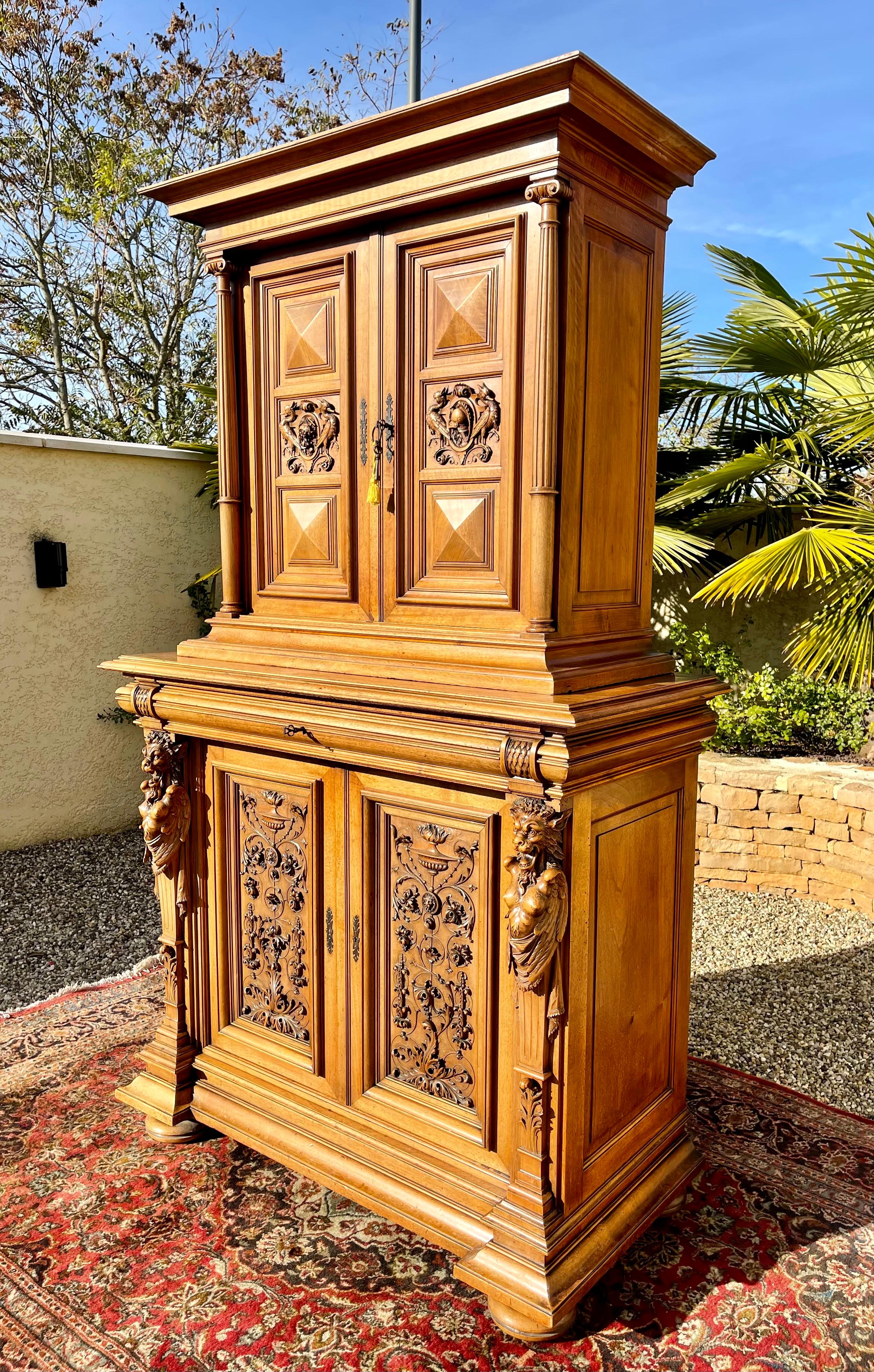 Renaissance Style, Carved Walnut Buffets, 19th Century For Sale 11