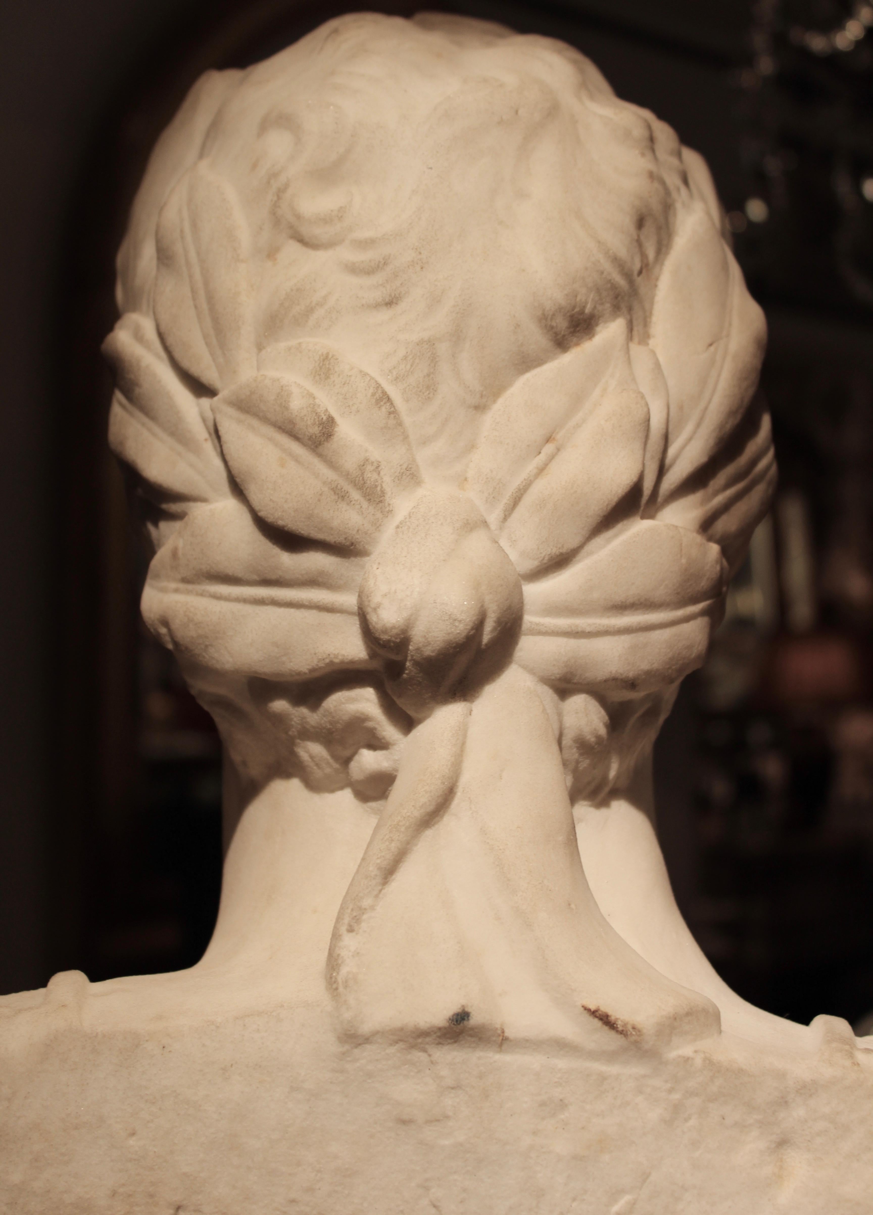 Grand Tour Renaissance Style Carved White Marble Bust, Italy, 19th Century For Sale