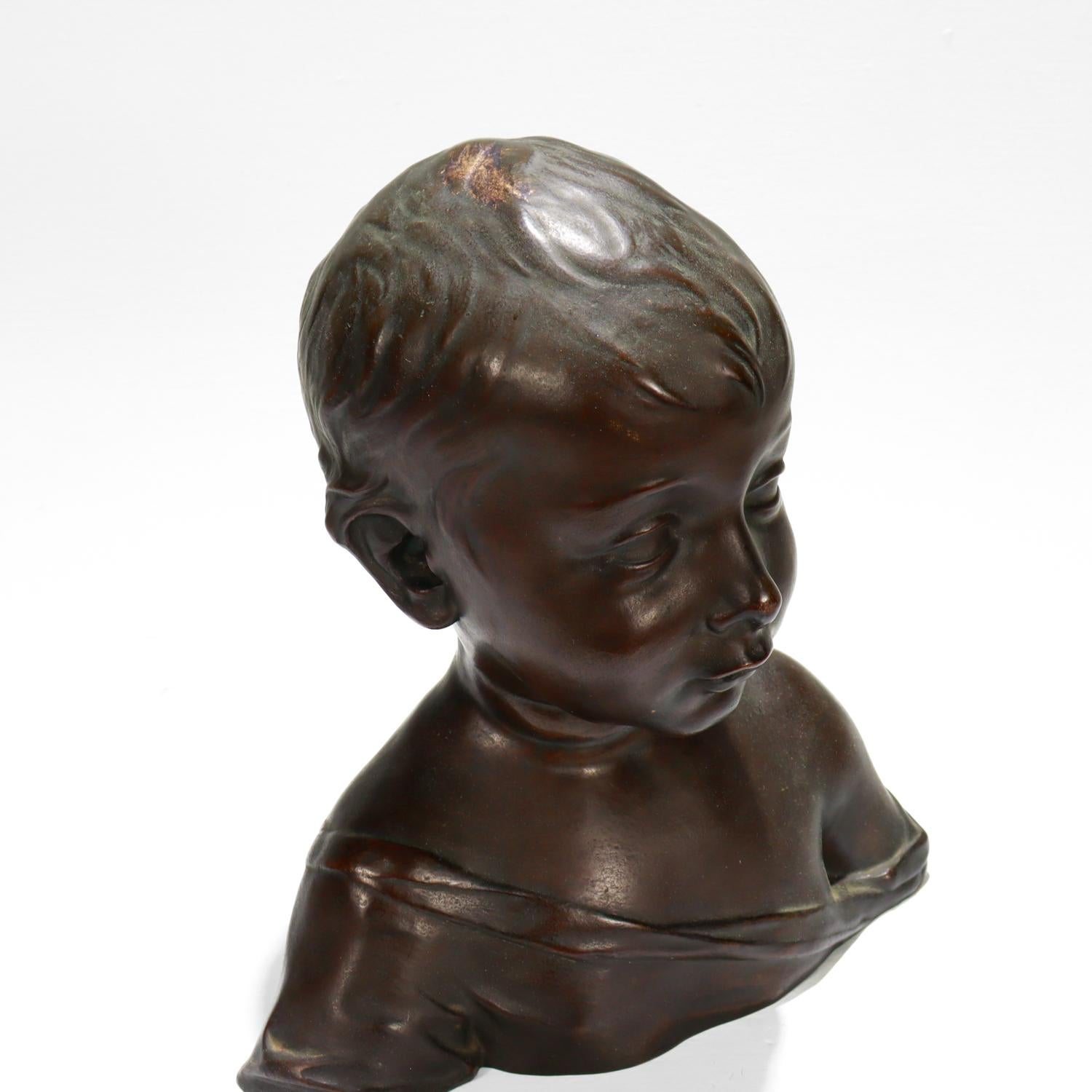 Renaissance Style Cast Bronze Bust of a Child after Desiderio For Sale 9