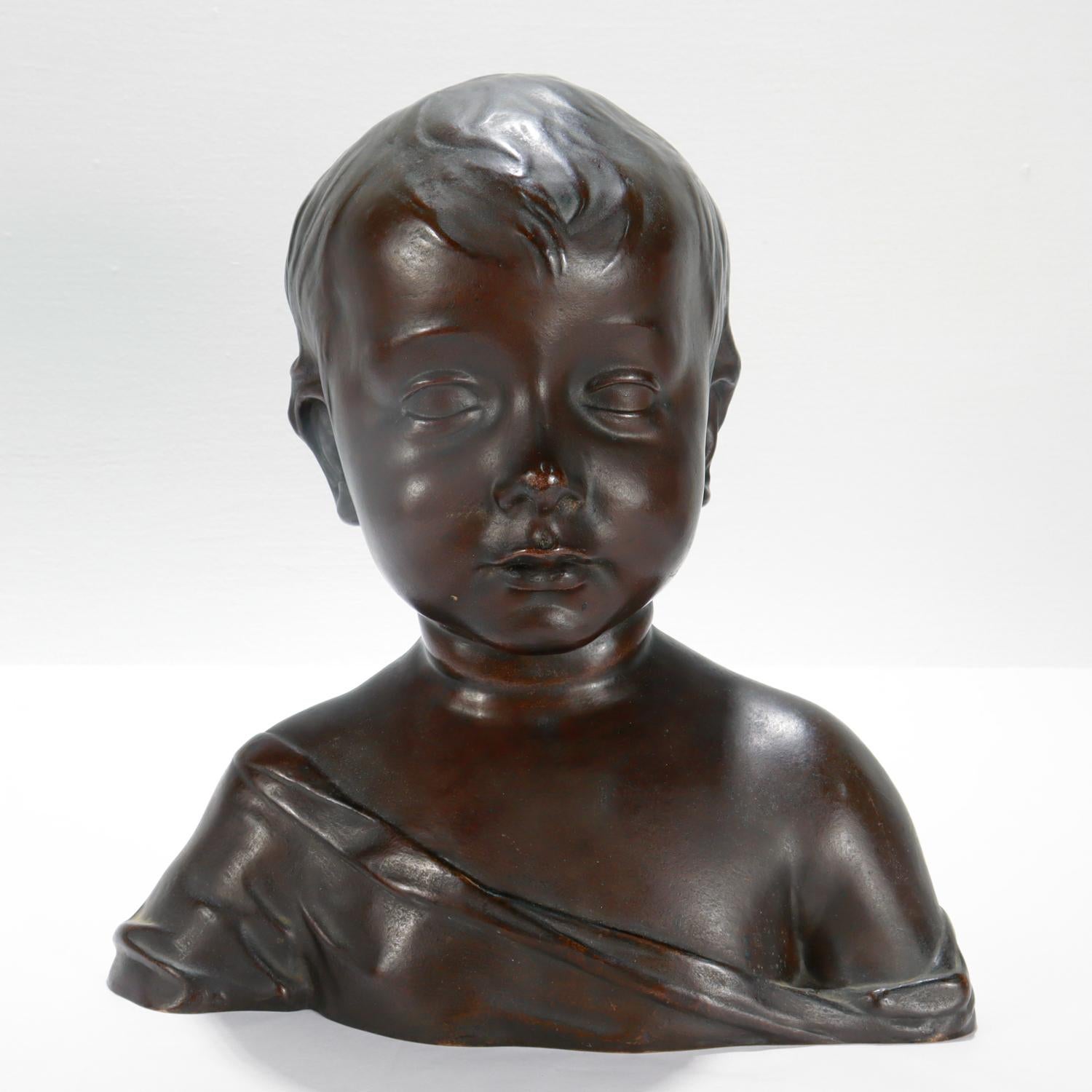 Italian Renaissance Style Cast Bronze Bust of a Child after Desiderio For Sale