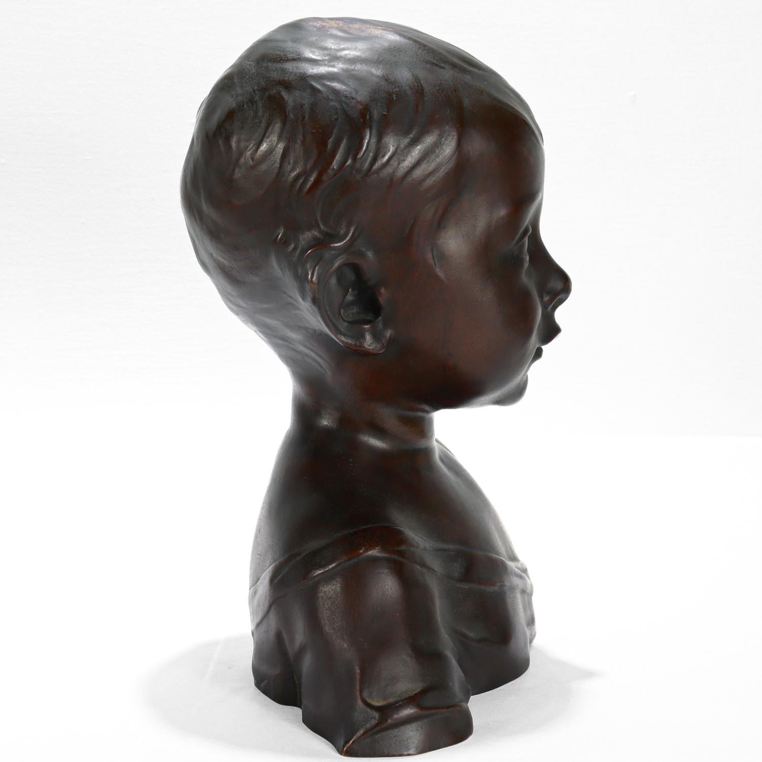 20th Century Renaissance Style Cast Bronze Bust of a Child after Desiderio For Sale