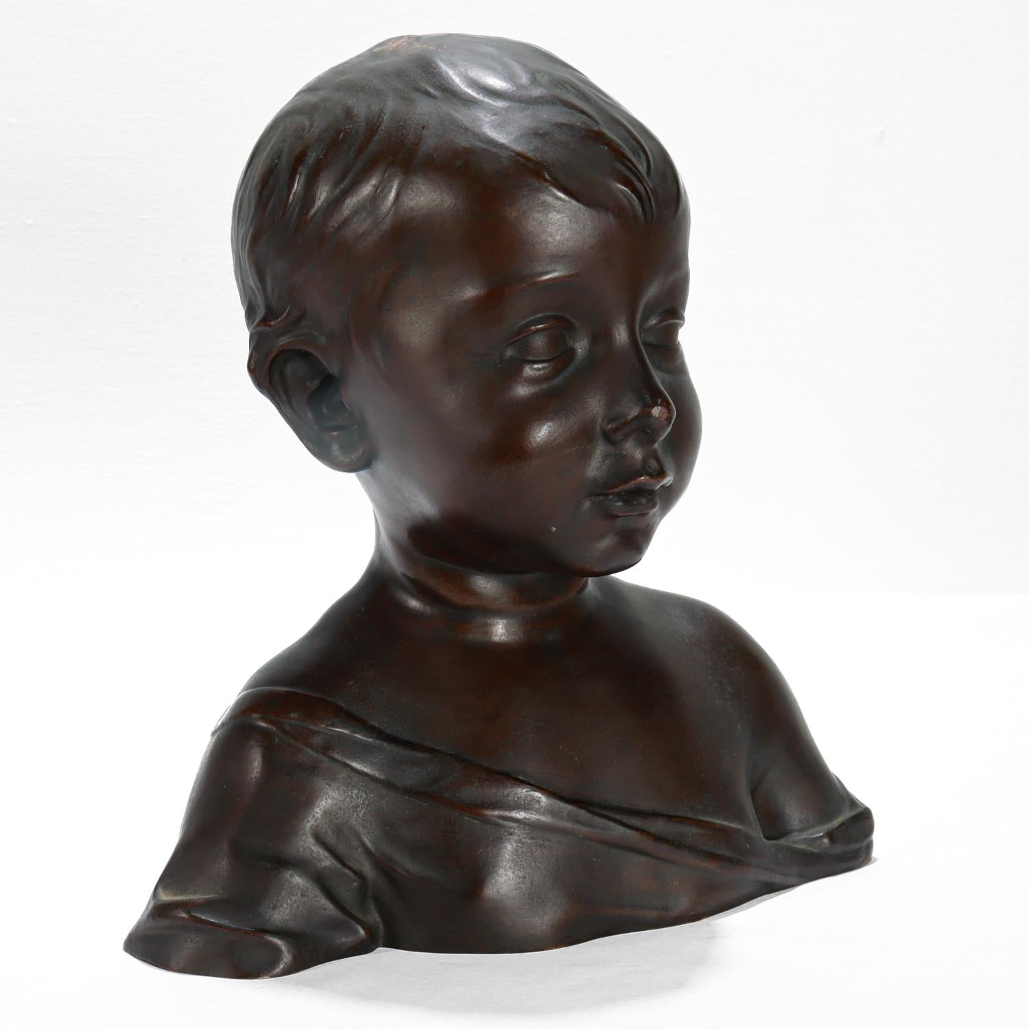 Renaissance Style Cast Bronze Bust of a Child after Desiderio For Sale 1