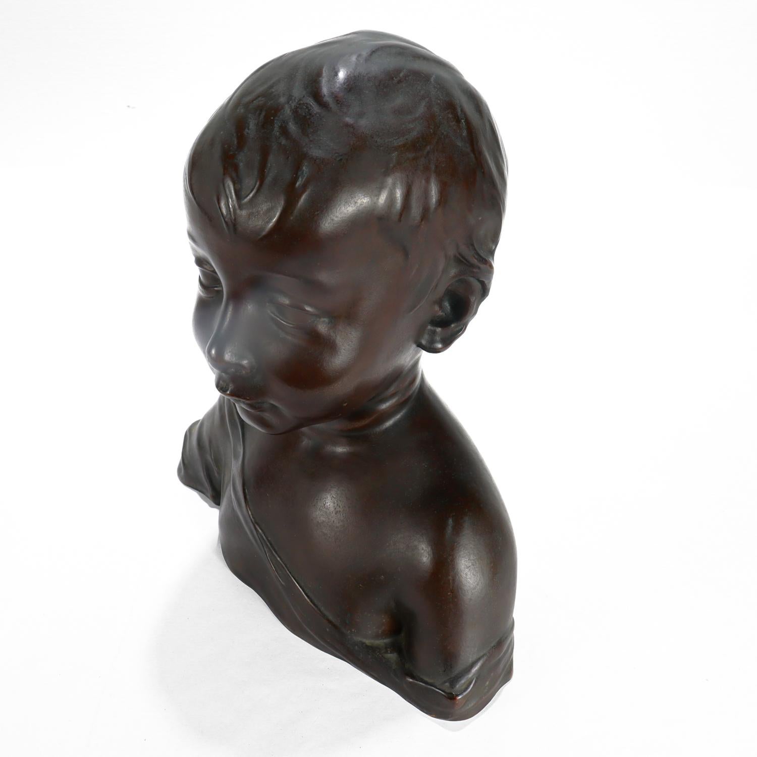 Renaissance Style Cast Bronze Bust of a Child after Desiderio For Sale 2