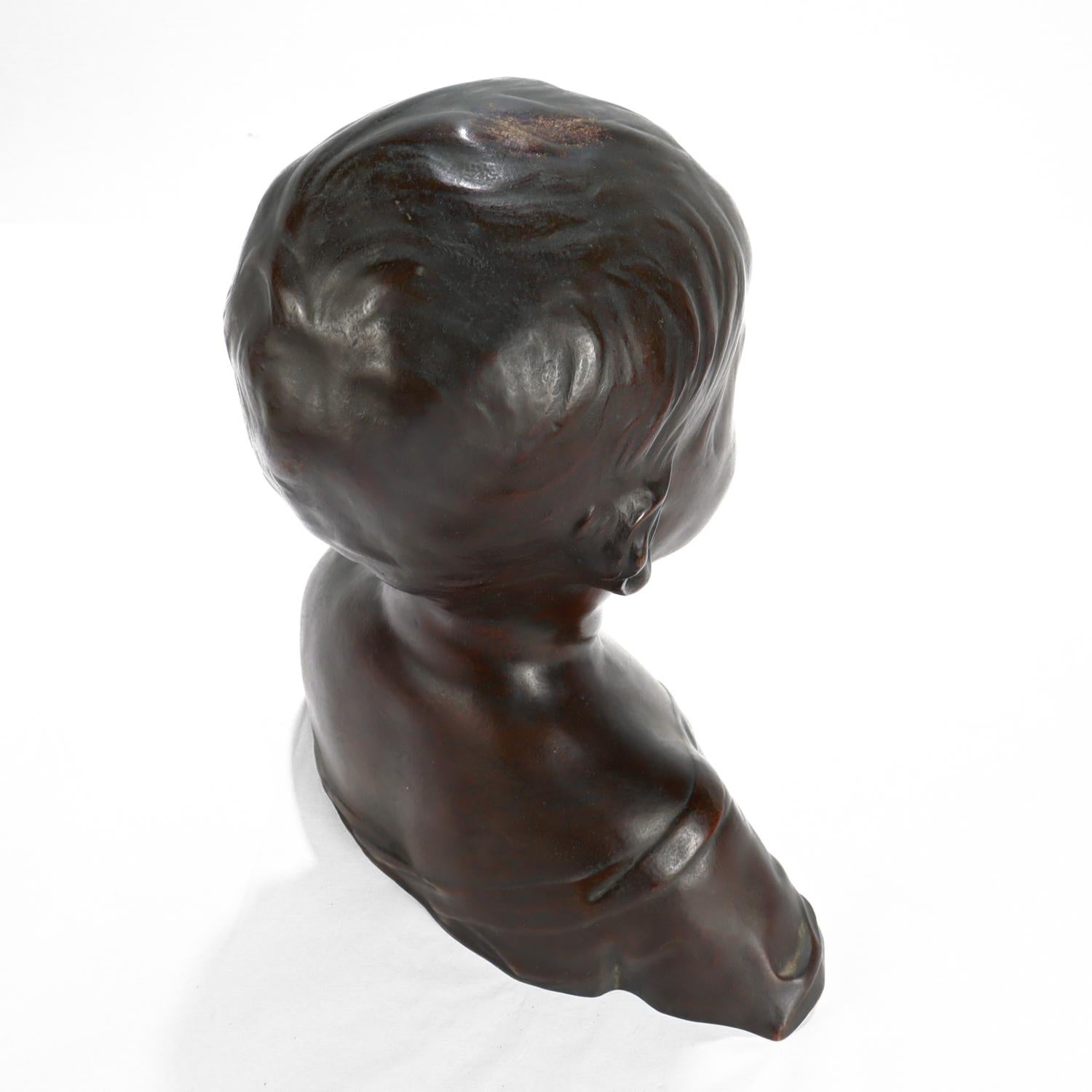 Renaissance Style Cast Bronze Bust of a Child after Desiderio For Sale 3