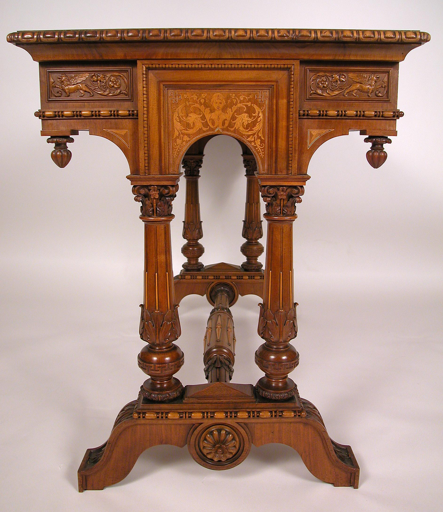 Italian Renaissance Style Center Table by Cortina D'Ampezzo, Italy, Circa 1890 For Sale