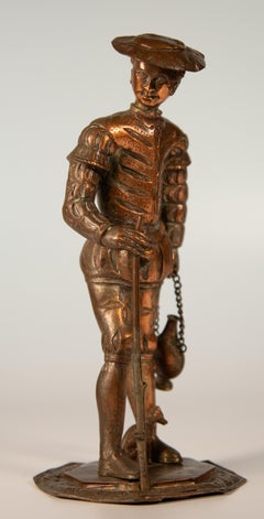 Renaissance Style Copper Figure of a Pilgrim with a Small Dog, circa 1860