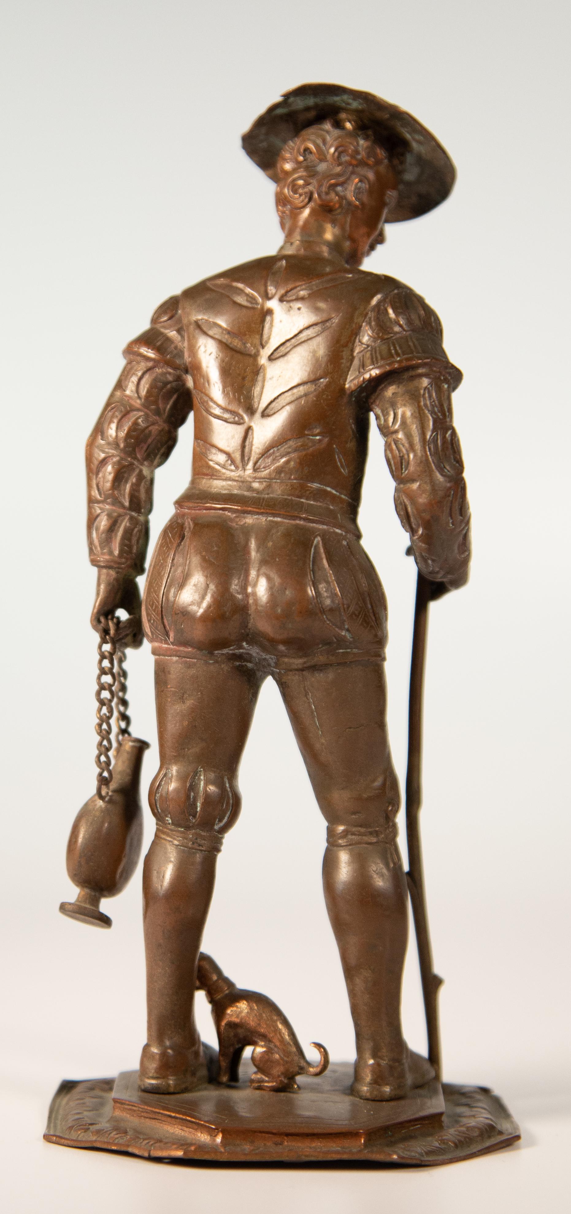 Renaissance Style Copper Figure of a Pilgrim with a Small Dog, circa 1860 In Good Condition For Sale In San Francisco, CA